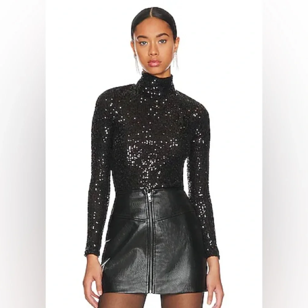 RONNY KOBO Black Sequin Tivia Top Mock Neck Turtleneck Size M - Picture 1 of 7